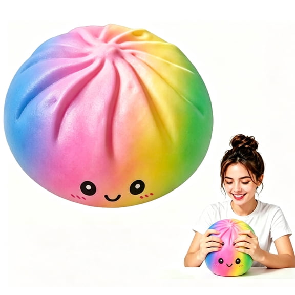 Giant Dumpling Squishy, 6 Inch Jumbo Dumpling Stress Ball, Soft Squeeze Decompression Dough, Anxiety Relief Fidget, Adult Fidget Tool Crazy Gifts for Fun (Rainbow)