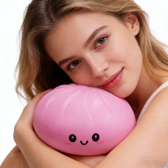 Giant Dumpling Squish for Adults, 10 Inch Jumbo Dumpling Stress Ball, Soft Squeeze Decompression Dough, Anxiety Relief Fidget, Adult Fidget Tool (Pink)