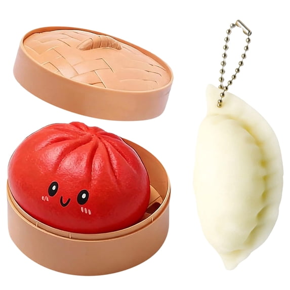 Giant Dumpling Jelly, Dumpling Stress Ornament Set, Jumbo Dumpling Jelly with Steamer Box, Cute Anxiety Relief Fidget, Soft Squeeze Decompression Dough for Adults