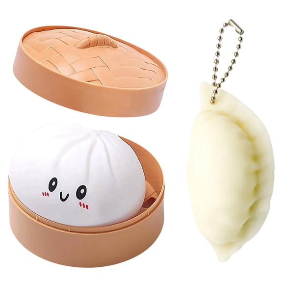 Giant Dumpling Jelly, Dumpling Stress Ornament Set, Jumbo Dumpling Jelly with Steamer Box, Cute Anxiety Relief Fidget, Soft Squeeze Decompression Dough for Adults