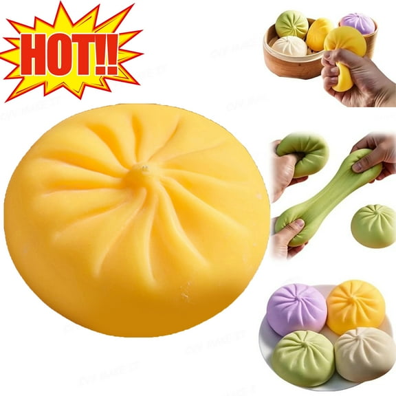 Giant Dumpling Squishy Jumbo Dumpling Squishy Toy with Steamer Box Sensory Dumplings Toy for Kids & Adults Soft Squeeze Decompression Dough,Yellow
