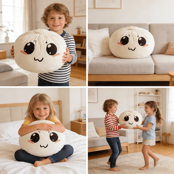Giant Dumpling Squishy - Steamed Bun Pillow Plush Toy 7.8 Inch Cute Dumpling Pillow Soft Stuffed Cushion for Home Decor Couch Bed Sofa Gift Room Decorations A