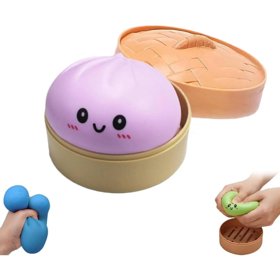 Giant Dumpling Squishy Toys, 4" Dumpling Stress Ball, Rainbow Mystery Bun, Anxiety Relief Fidget, Soft Decompression Dough for Adults by JEWLALO (Purple)