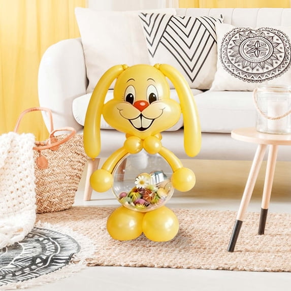Giant Easter Bunny Balloon Candy Storage Kit – 51.18 Inch Rabbit Shaped Balloon DIY Bunny Basket Balloons with Transparent Belly for Candy/Outdoor Decor, Easter Party Decoration & Gift (Yellow)