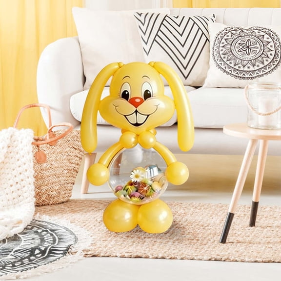 Giant Easter Bunny Balloon Candy Storage Kit – 51.18 Inch Rabbit Shaped Balloon DIY Bunny Basket Balloons with Transparent Belly for Candy/Outdoor Decor, Easter Party Decoration & Gift (Yellow)
