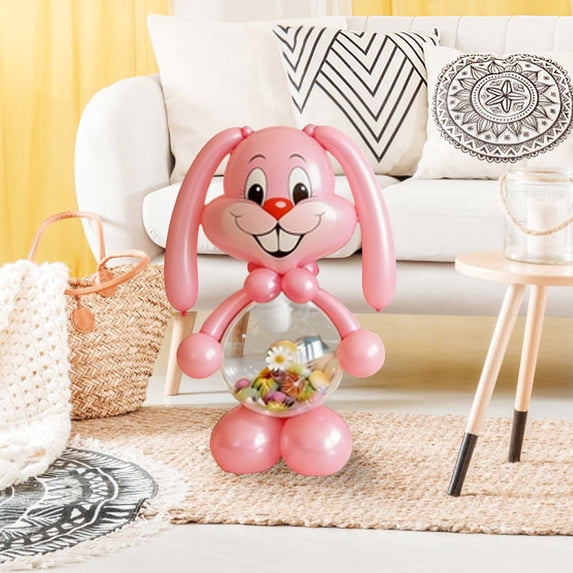 Giant Easter Bunny Balloon Candy Storage Kit – 51.18 Inch Rabbit Shaped Balloon DIY Bunny Basket Balloons with Transparent Belly for Candy/Outdoor Decor, Easter Party Decoration & Gift (Pink)