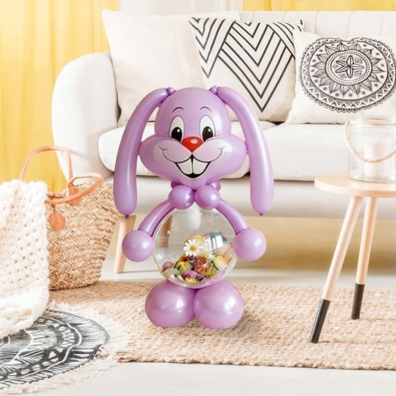 Giant Easter Bunny Balloon Candy Storage Kit – 51.18 Inch Rabbit Shaped Balloon DIY Bunny Basket Balloons with Transparent Belly for Candy/Outdoor Decor, Easter Party Decoration & Gift (Purple)