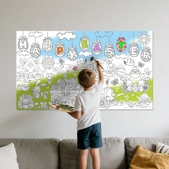 Giant Easter Coloring Poster for Kids, 29.5×51.2 Inch Jumbo Coloring Tablecloth, Easter Crafts DIY Activity for Party Games, Gifts, and Decorations