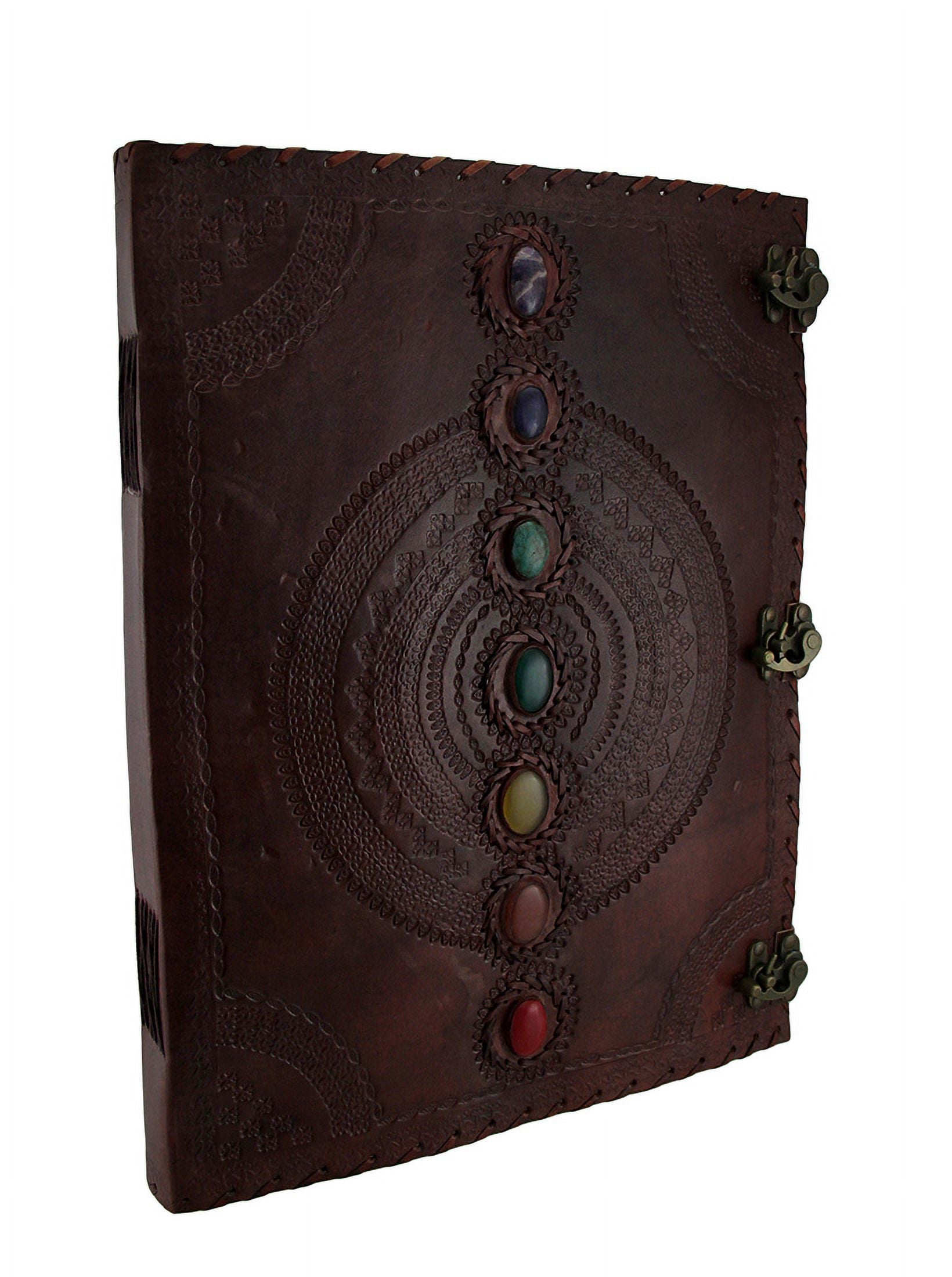 Giant Embossed Leather Bound Triple Clasp 7 Colored Stones Journal