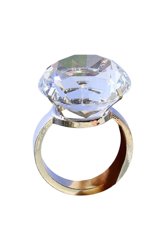 Giant Fake Diamond Ring Prop – Clear Artificial Crystal Glass Ring with Velvet Box for Funny Proposal, Wedding Decor, or Birthday Gag Gift, S