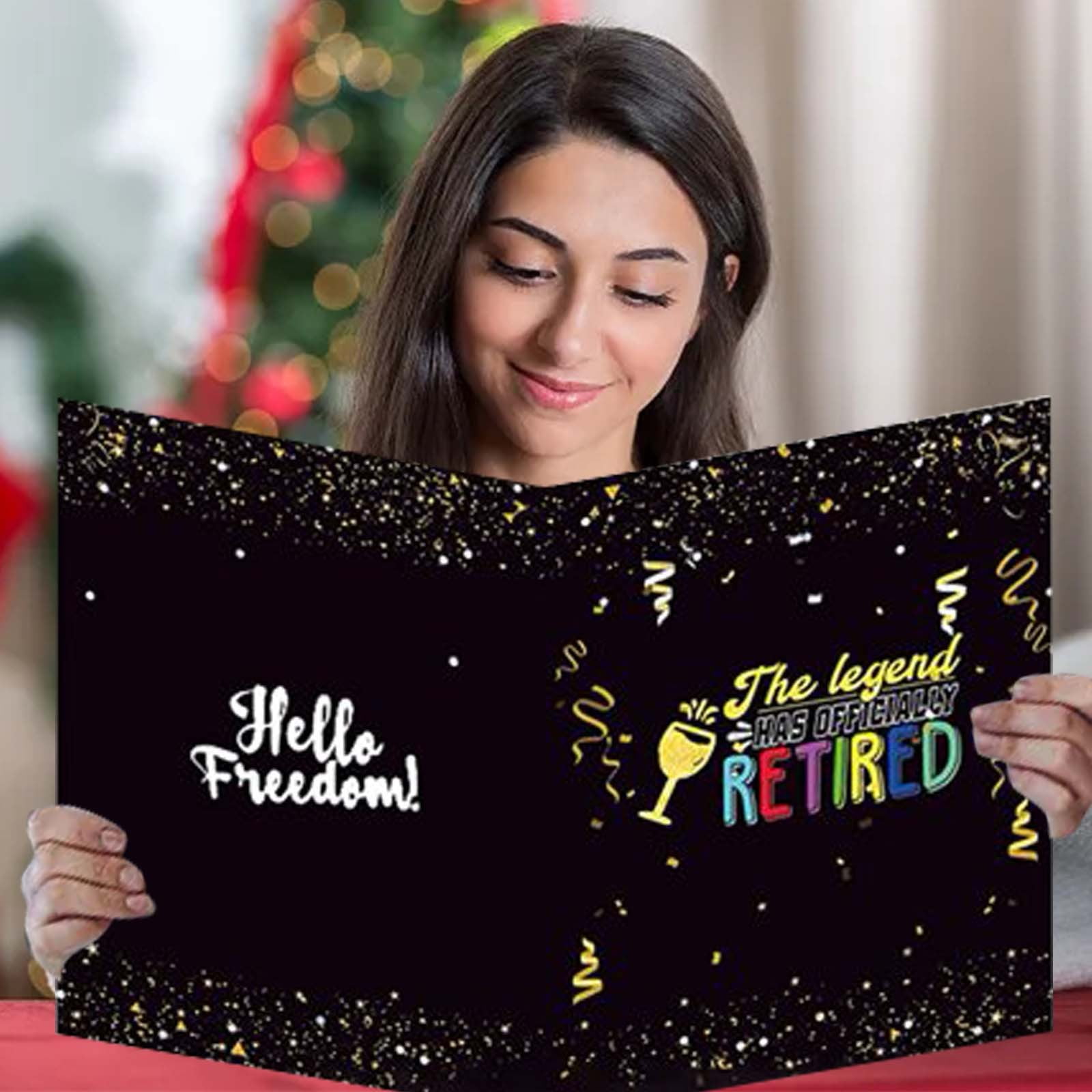 Jumbo Retirement Greeting Card - Large Black Farewell Card With Envelope, 10.63x15.75 Inches Unfolded