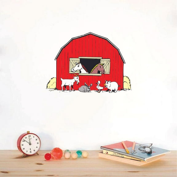 Giant Farm Goat Horse Pig Duck Rabbit Animal Cartoon Character Wall Art Decal Vinyl Sticker Girls Boys Room Bedroom Nursery Kindergarten House Fun Home Decor Removable Adhesive Vinyl Sticker 10x8 inch