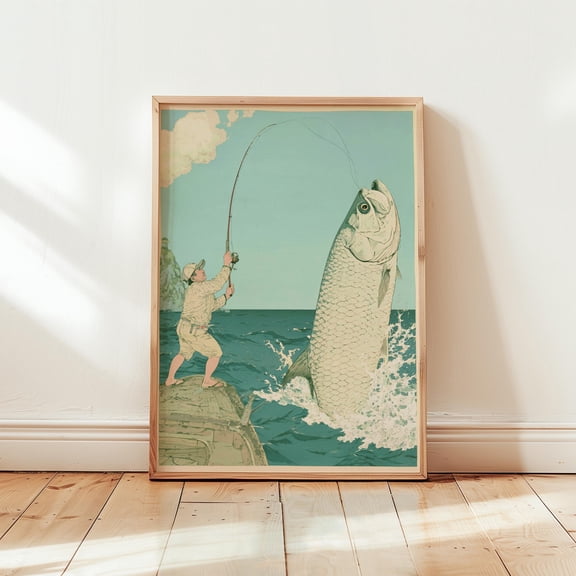 Giant Fish Poster, Blue Coastal Print, Paper Wall Art, Poster Only