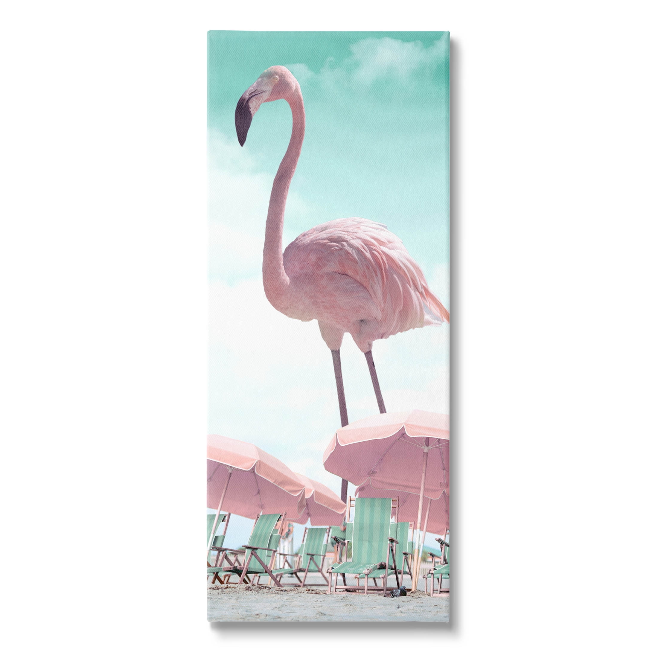 Pastel Flamingo Beach Scene Canvas Wall Art with Wooden Frame