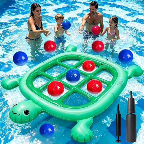 Giant Floating Tic Tac Toe Pool Game Set with 10 Balls and Hand Pump