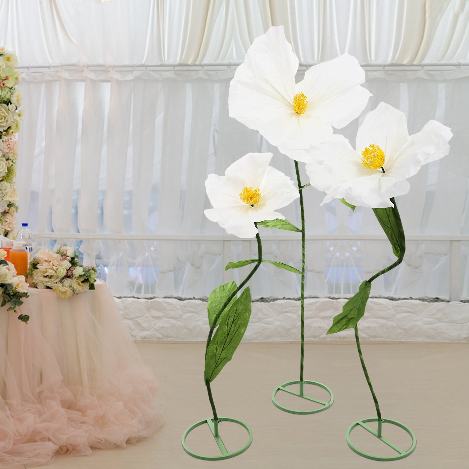 Giant Flowers for Decoration, 5.9 Ft Huge Artificial Silk Flower Decoration, Three-Headed Big Organza Flowers for Wedding Party Home Decor, Photography Props, Shop Window Display