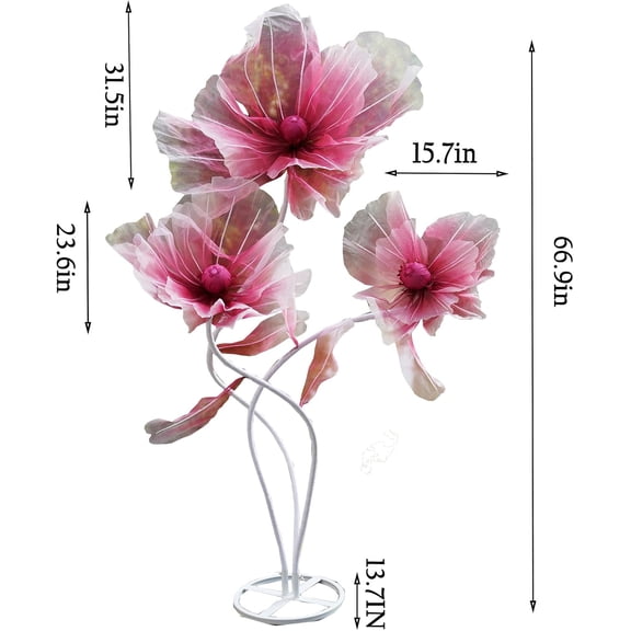 Giant Flowers for Decoration, 66.9" Tall Floor Standing Life Size Silk Flower Decor - 3 Large Artificial Flowers with Stand for Wedding Reception, Party Banquet Background, Home Decor