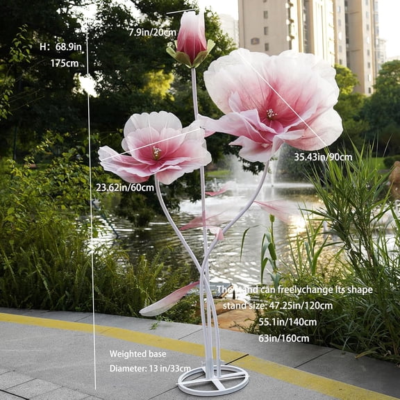 Giant Flowers for Decoration,Large Fake Flower with Standing Stems and Base,Big Artificial Flowers for Home Decor,Wedding Background Decor,Shop Window Display,Banquet,Garden Party (red)