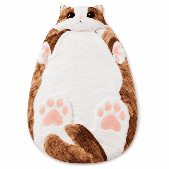 Giant Fluffy Cat Sleeping Bag for Adults, 69 x 31 in Human-Sized Plush Cat-Shaped Blanket, Cozy Envelope Design for Lounging, Naps, Movie Nights, Sleepovers & Travel