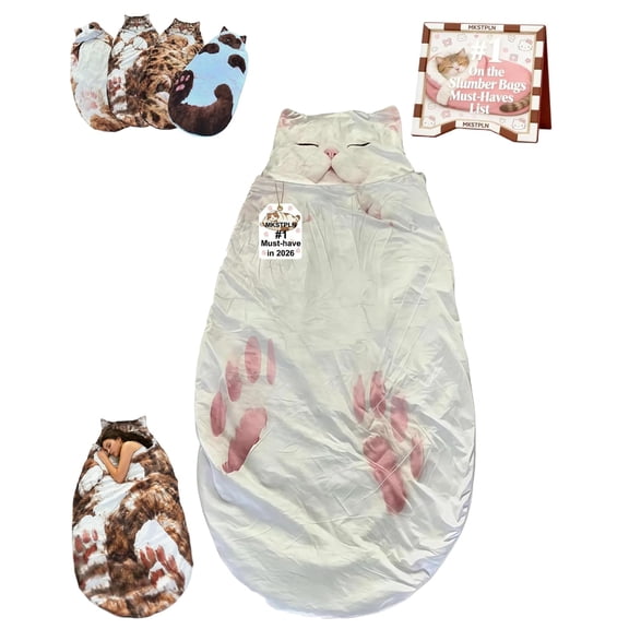 Giant Fluffy Plush Cat Sleeping Bag for Human Adults, Cozy Soft Warm Blanket Animal Shaped Envelope Camping Travel