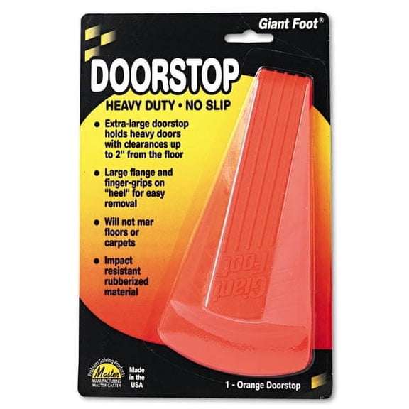 Giant Foot Doorstop, No-Slip Rubber Wedge, 3.5w X 6.75d X 2h, Safety Orange | Bundle of 2 Each
