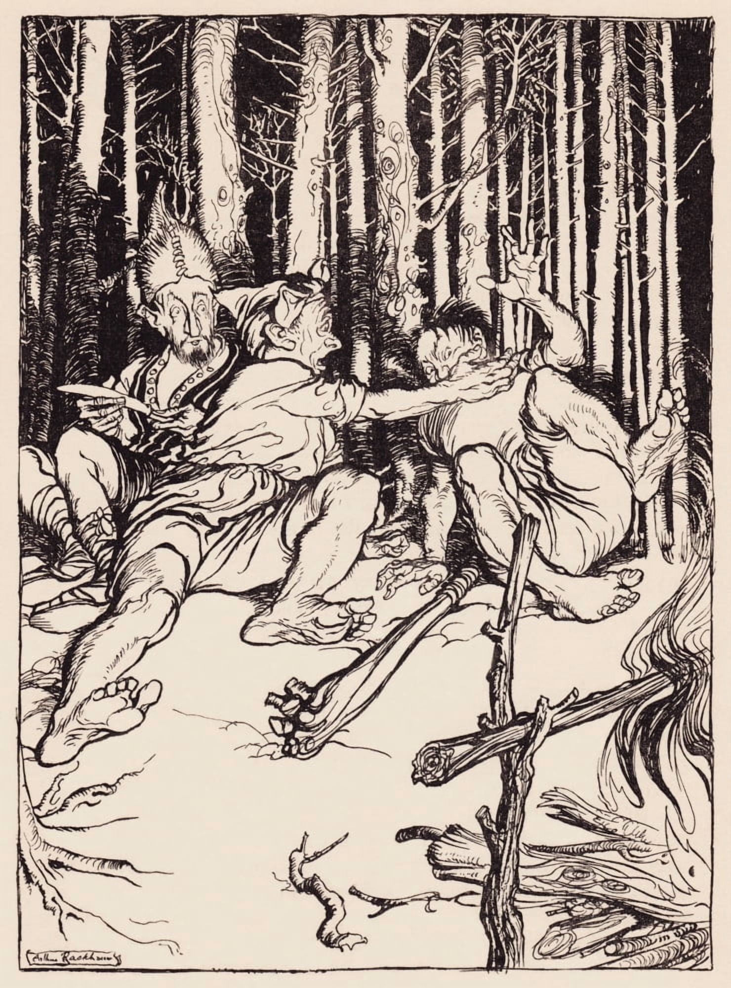 The Giant Gave The One Who Was Sitting Next To Him A Box On The Ear Illustration By Arthur Rackham From Grimms Fairy Tale The Skillful Huntsman Canvas Art - Ken Welsh Design Pics (13 x 18)