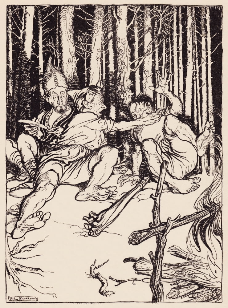 The Giant Gave The One Who Was Sitting Next To Him A Box On The Ear Illustration By Arthur Rackham From Grimms Fairy Tale The Skillful Huntsman Canvas Art - Ken Welsh Design Pics (26 x 36)