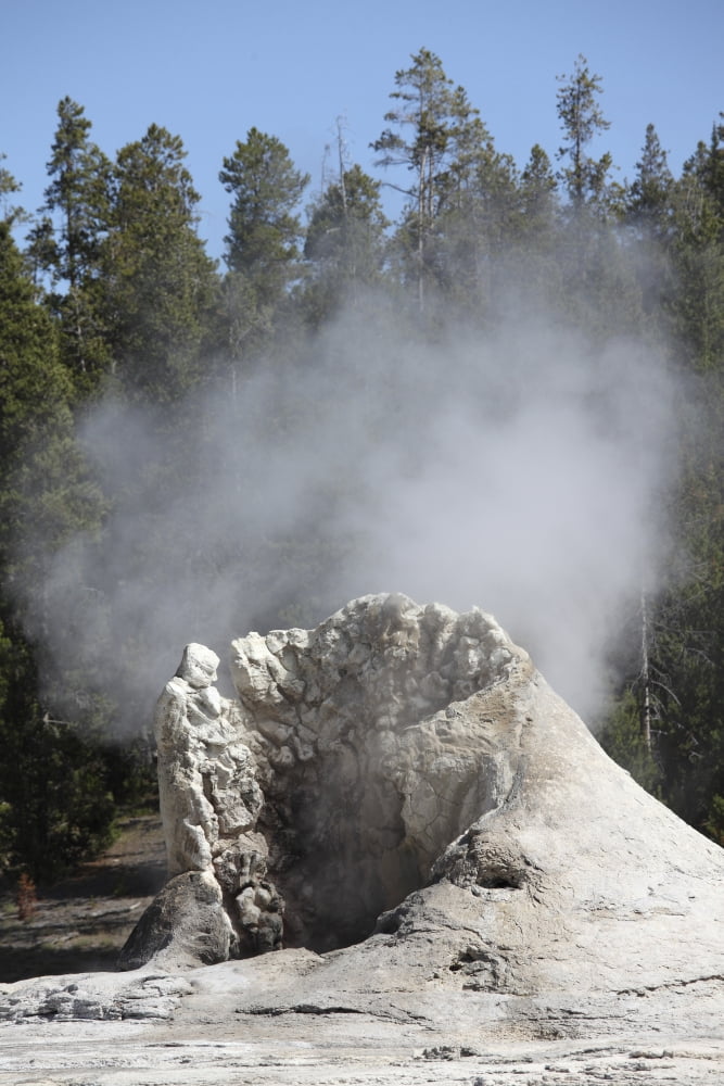 Giant Geyser steaming geyserite cone Yellowstone National Park Wyoming Canvas Art - Richard RoscoeStocktrek Images (12 x 18)