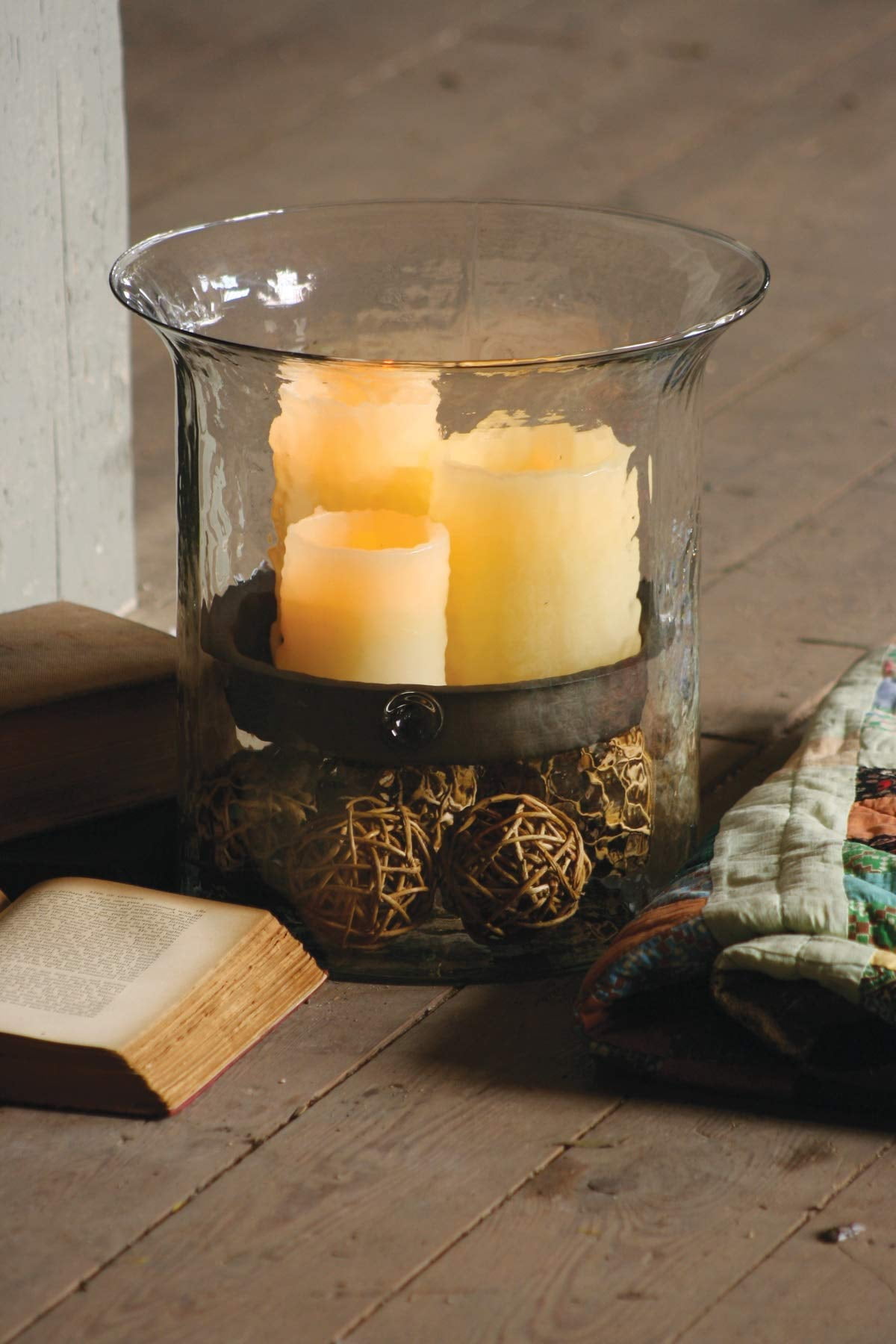 Large Clear Glass Candle Holder with Rustic Metal Insert