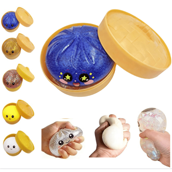 Giant Glitter Dumpling, Jumbo Dumpling, Mystery Dumplings, with Steamer Box, Soft Squeeze Decompression Dough Fun Gifts for Family and Friends Christmas, New Year, and Birthday Gifts (Blue)