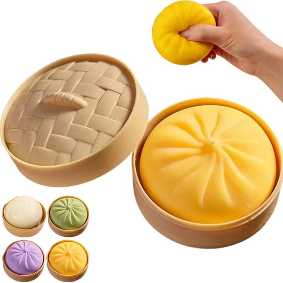Giant Glitter Dumpling Squishy with Steamer Box,Super Soft Mega Rainbow Dumplings Stress Ball,Large Anxiety Relief Slow-Rising Decompression Dough for Adults Elderly 1PCS