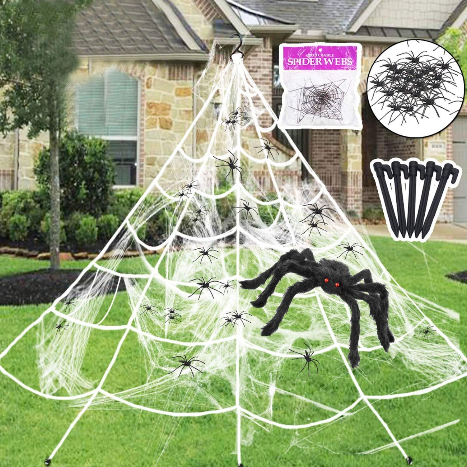 Giant Halloween Decorations Outdoor Set,16.4ft Triangle Spider Web with
