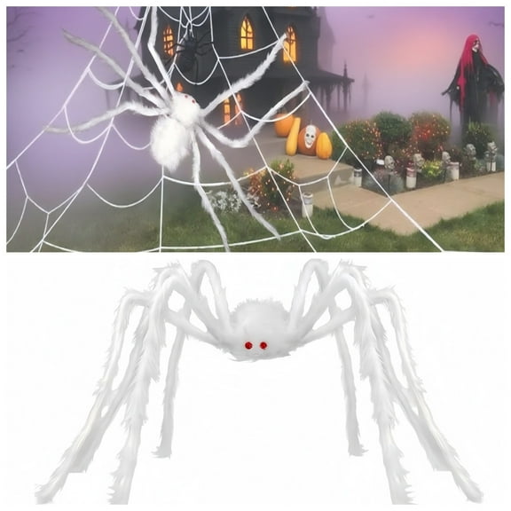 Giant Halloween Hairy Spider Realistic Scary White Spider Props Decoration Large Outdoor Indoor Decor for Yard Lawn House Party Halloween Decorations Scary Props