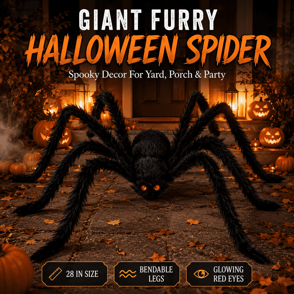 Giant Halloween Spider Decoration: A 28-inch Black Spider