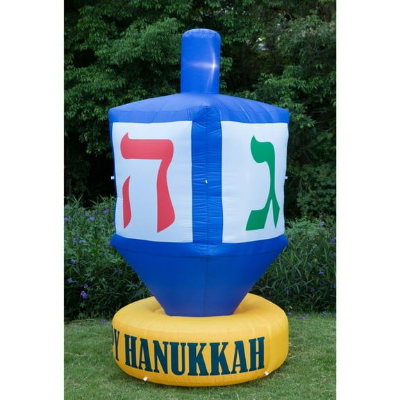 Giant Hanukkah Inflatable Dreidel - Yard Decor with Built-in Bulbs, Tie-Down Points, and Powerful Built in Fan