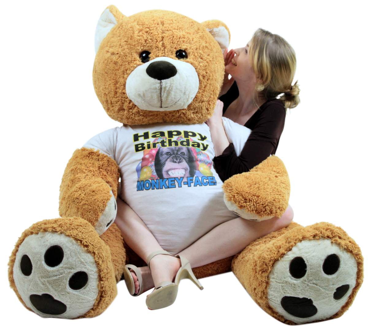 Giant Happy Birthday Teddy Bear 55 Inches Honey Brown Color Wears
