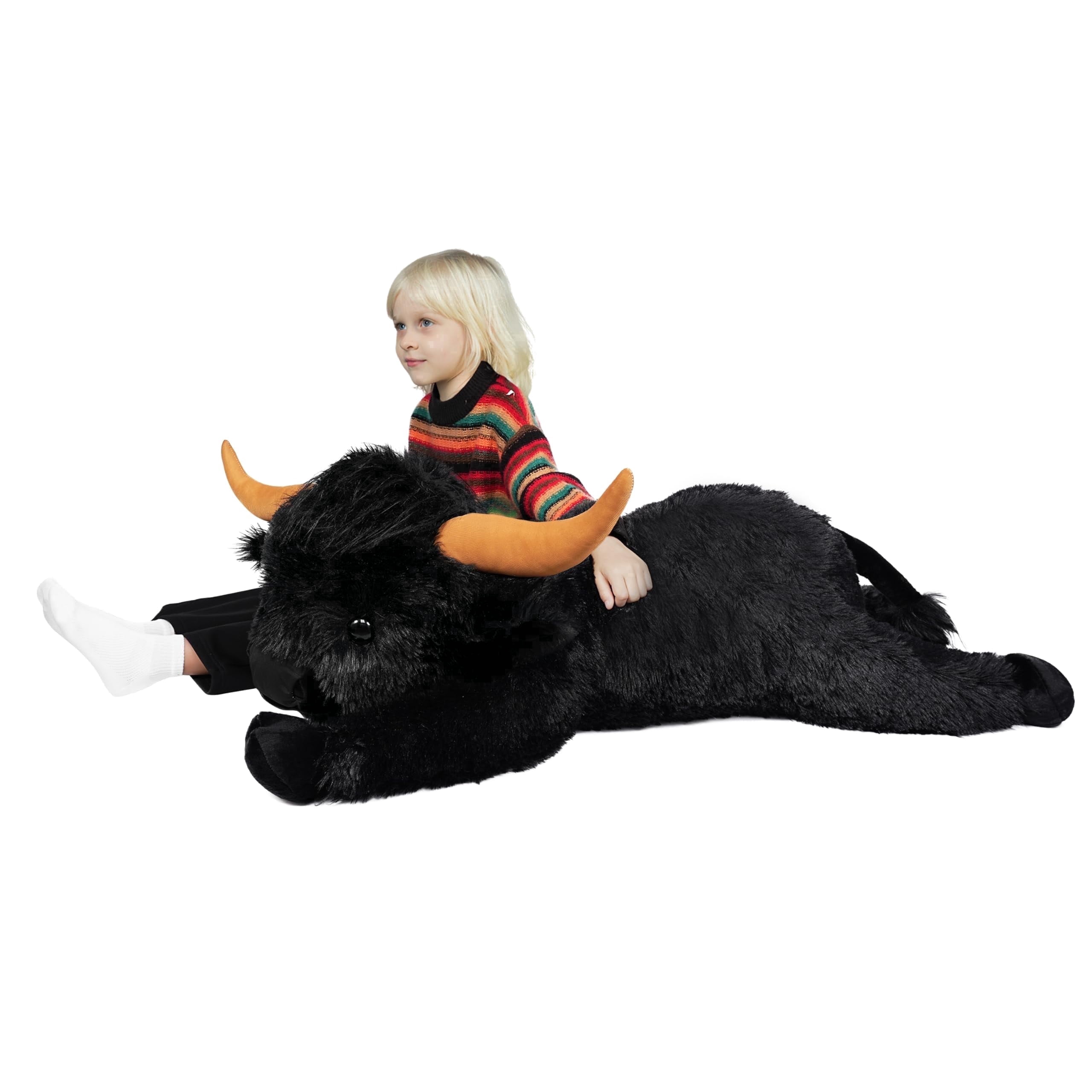 Giant Highland Cow Stuffed Animal 38" Black Plush Cow, Soft Giant Cow Pillow for Kids and Adults