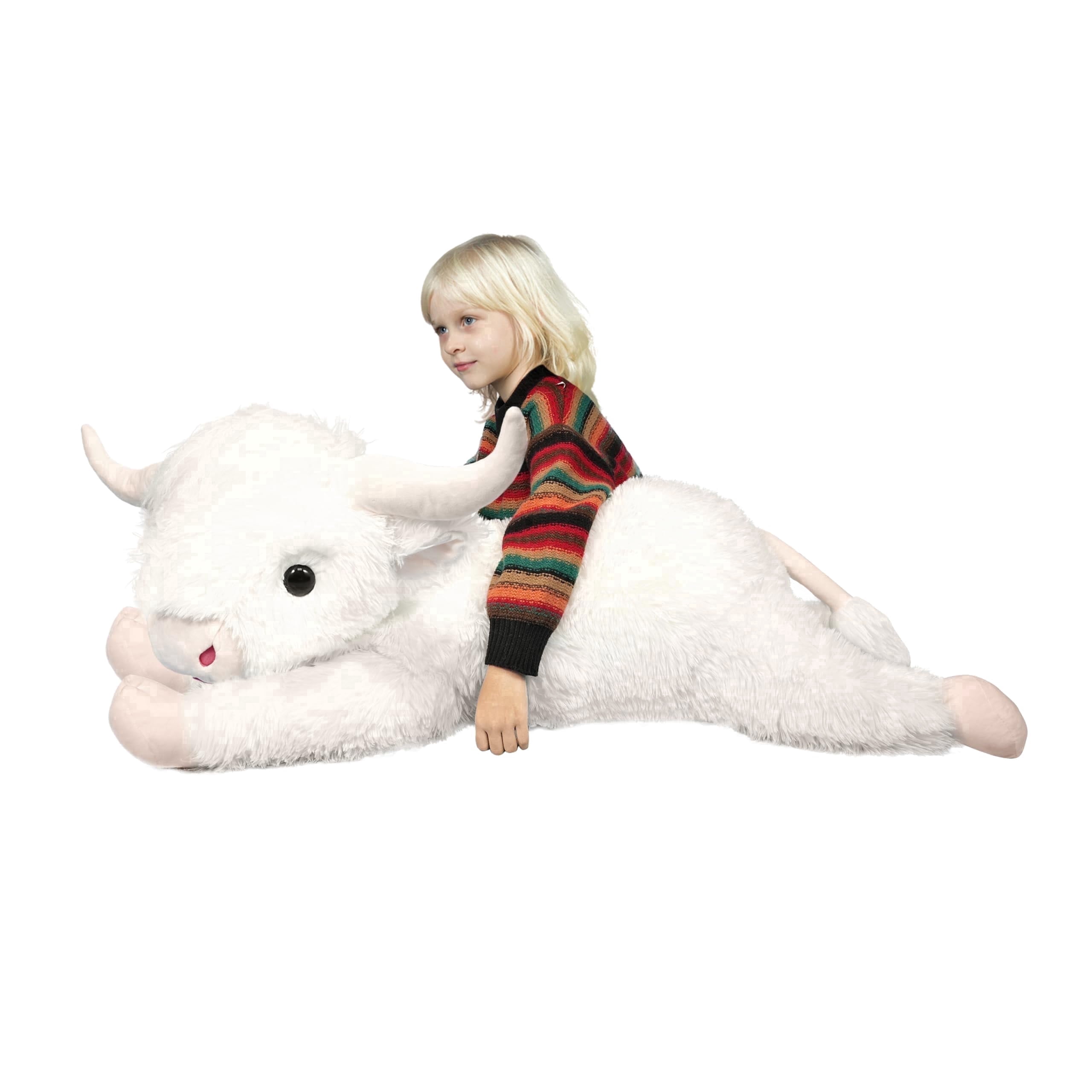 Giant Highland Cow Stuffed Animal 38" White Plush Cow, Soft Giant Cow Pillow for Kids and Adults