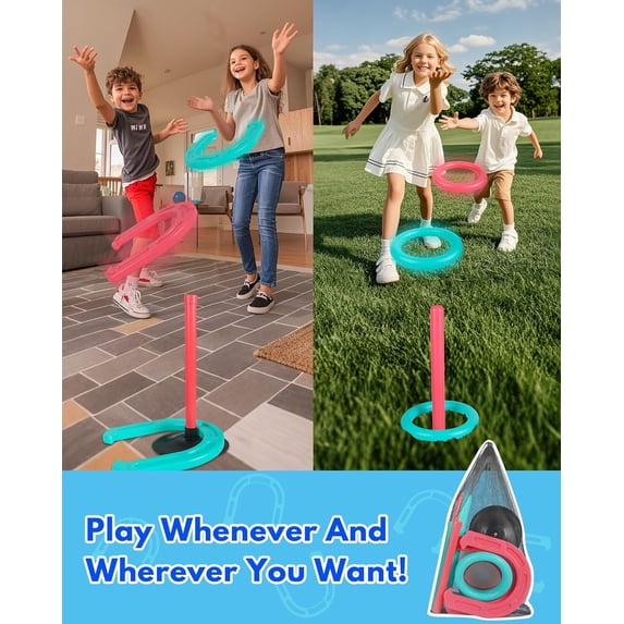 Giant Horseshoe Game Set for Adults and Family – 10" Oversized Lawn Toss Game with Jumbo Horseshoes, Rings, Stakes & Stands – Large Outdoor Yard Game for Backyard, Beach, Camping, Party Fun