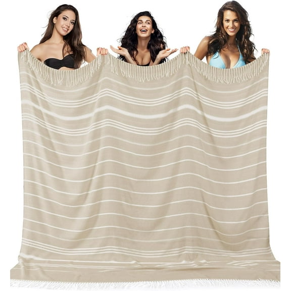 Giant Huge Thin Boho Throw Blanket Turkish Beach Blanket Towel Jumbo Extra Large Xl XXl Big Oversized Outdoor Bath Picnic Accessories Airplane Travel Essentials Camping Gears Must Haves Yard Mat Beige