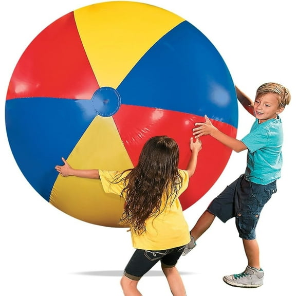 Giant Inflatable Beach Ball, 55 inches Rainbow Color Thick Large Beach Ball Toy for Kids & Adults Summer Beach Party, Pool Game