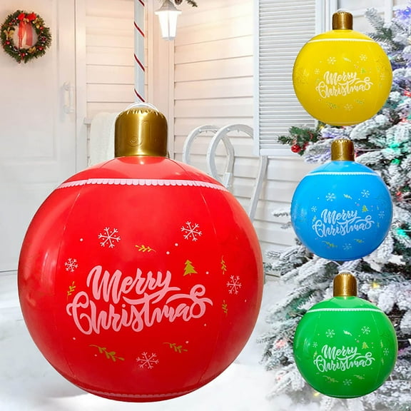 Giant Inflatable Christmas Ball Pendant with Inflatable Tube, PVC Inflatable Ball Outdoor Courtyard Merry Christmas Pattern Decoration Holiday 25 x 19.7 Inch