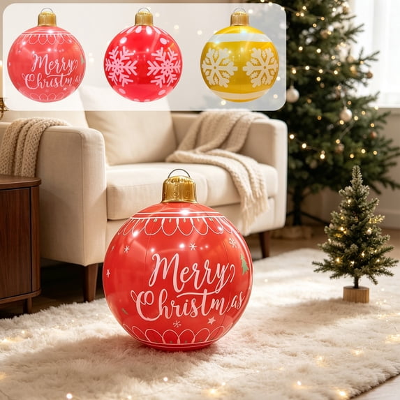 Giant Inflatable Christmas Ornament Ball 25.98Inch Blow Up PVC Christmas Bauble Indoor Outdoor Hanging & Standing Holiday Yard Decor