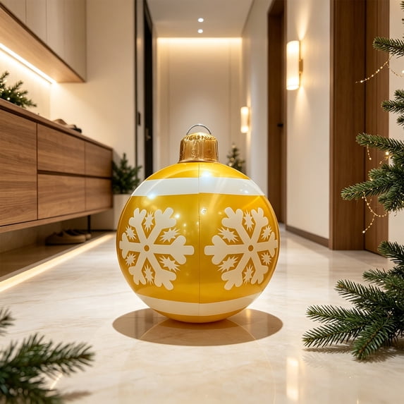 Giant Inflatable Christmas Ornament Ball 25.98Inch Blow Up PVC Christmas Bauble Indoor Outdoor Hanging & Standing Holiday Yard Decor