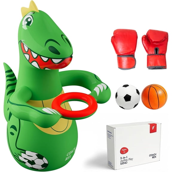 Giant Inflatable Dinosaur Toys for Boys - " Punching Bag & Basketball Soccer 3-in-1 Play - Heavy Duty Bop Bag Toys for Birthday - 6 7 8 Year Olds