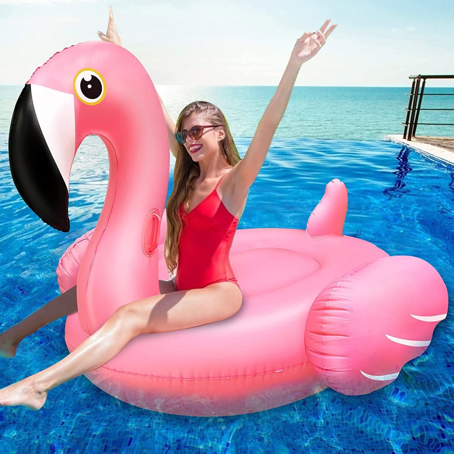 Giant Inflatable Flamingo Ride on Pool Float, Blow up with Fast Valves  Swimming Floating Raft for Adults Pink 