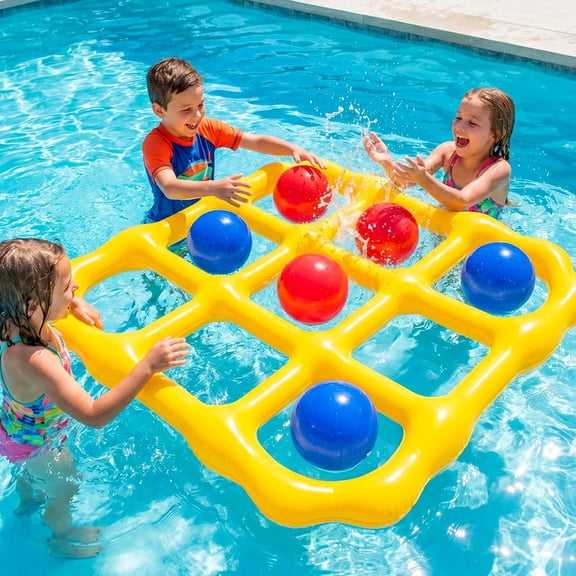Giant Inflatable Floating Tic-Tac-Toe Game Set with Balls and Pump for Pool, Beach and Backyard Activities