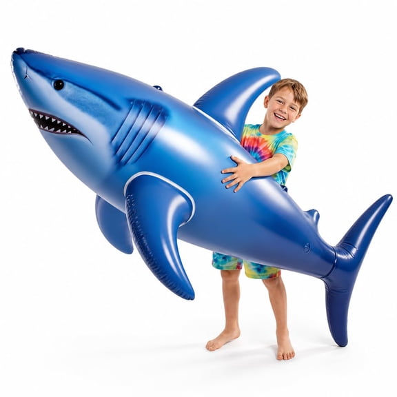 Giant Inflatable Shark Pool Float 75 - Large Blow-Up Shark Toy for Kids, Teens & Adults - Swimming Pool Toy, Ocean Theme Birthday Party Decorations, Beach & Summer Toys
