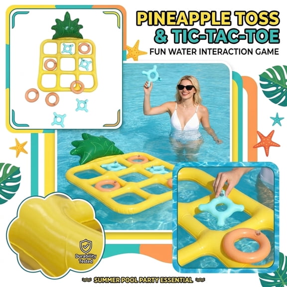 Giant Inflatable Tic Tac Toe Game, 21 Inch Pineapple Outdoor Pool Game, Summer Floating Yard Beach Activity for Adults Family Carnival Party (A)