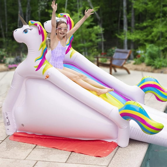 Giant Inflatable Unicorn Pool Slide w/Built-in Water Sprinklers for Kids- XL Size (98"x 51"x 51")- Durable, Easy to Inflate - Perfect for Summer Fun